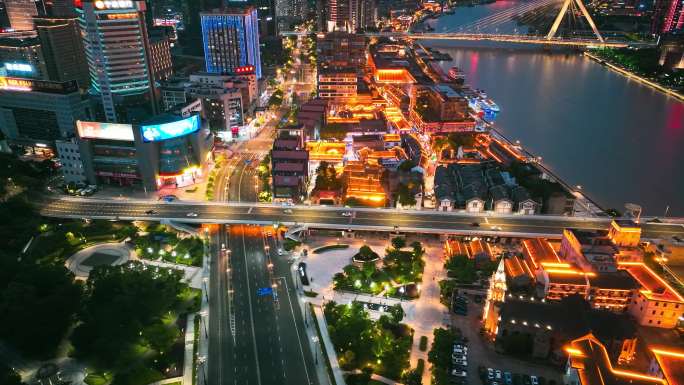 宁波城市夜景三江口外滩风光素材