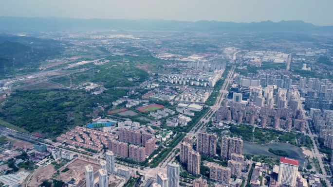 台州天台县城建筑全貌航拍