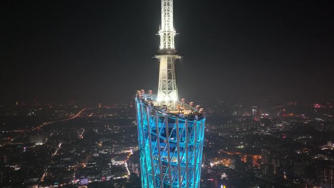 广州海珠区广州塔小蛮腰夜晚夜景航拍广东城