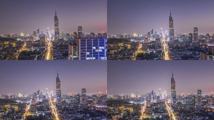 南京紫峰大厦夜景航拍延时