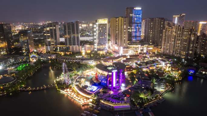 南京江宁百家湖1912夜景航拍延时