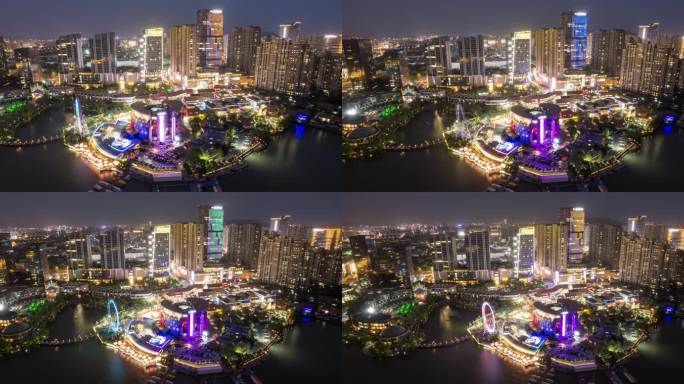 南京江宁百家湖1912夜景航拍延时