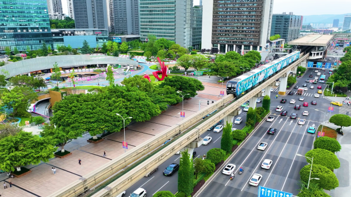 【可商用】车流人流轻轨航拍延时