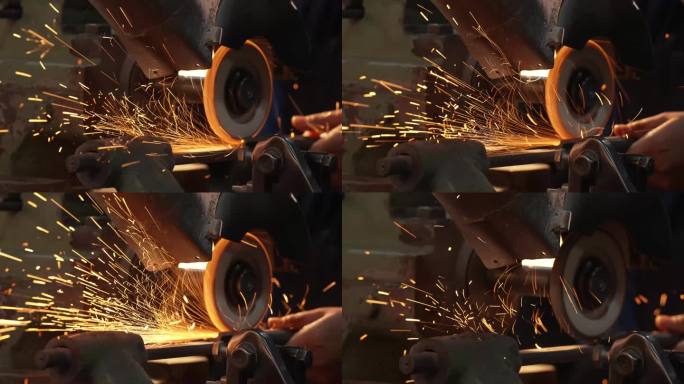 工厂工人打磨制造管件磨具火花四溅5