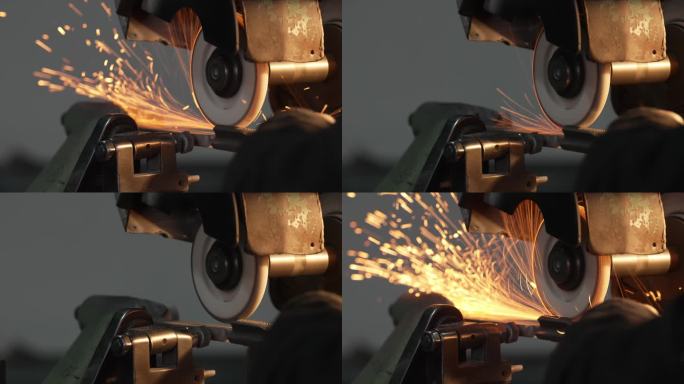 工厂工人打磨制造管件磨具火花四溅3