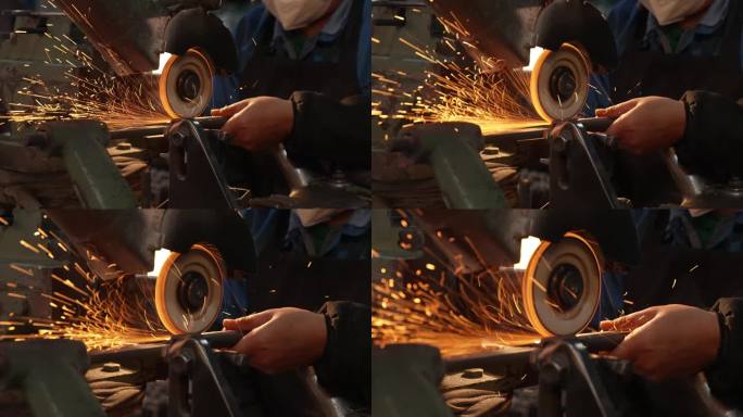 工厂工人打磨制造管件磨具火花四溅1