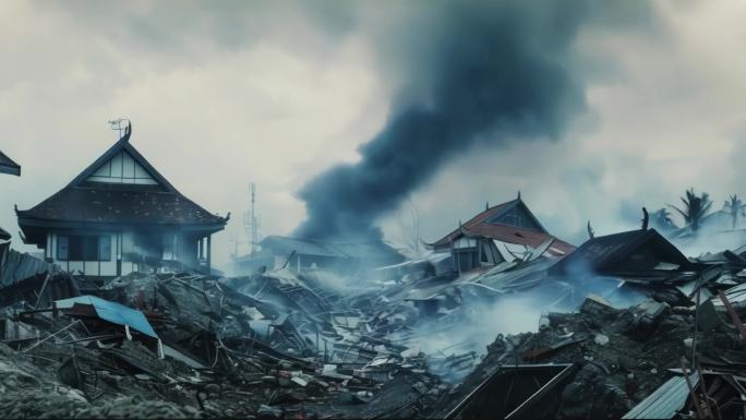 战争过后的废墟地震废墟灾难场景