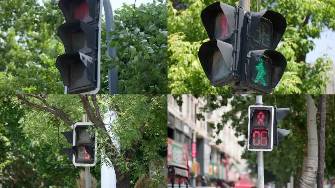 城市交通红绿灯交通信号灯等待倒计时