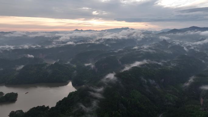 雨后夕阳下福建大金湖区域航拍1