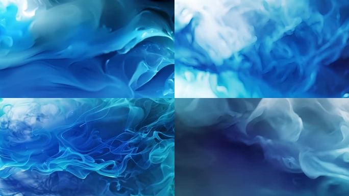 【宽屏】蓝色流动散开的染料和飘动烟雾素材