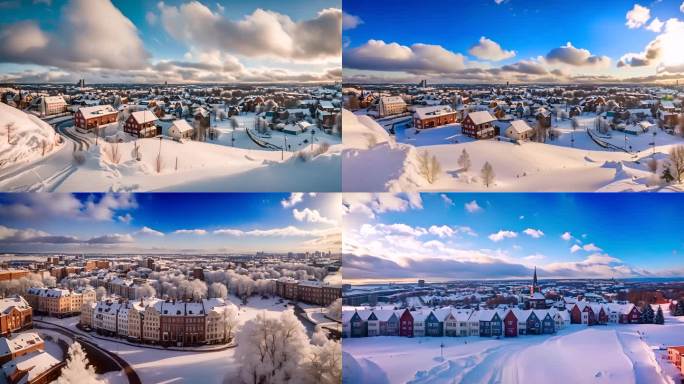 北欧城镇冬季风光