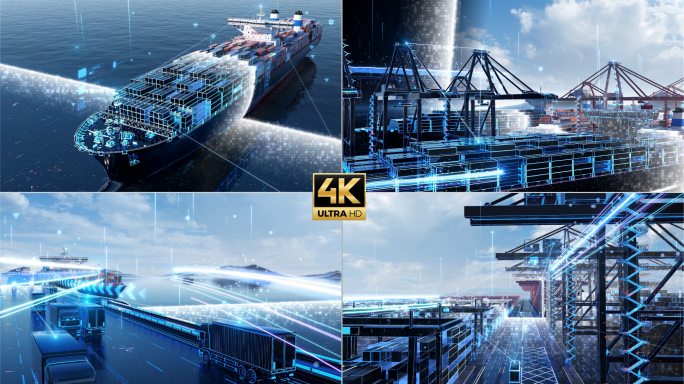 科技物流信息虚拟现实转换智慧港口货轮运输