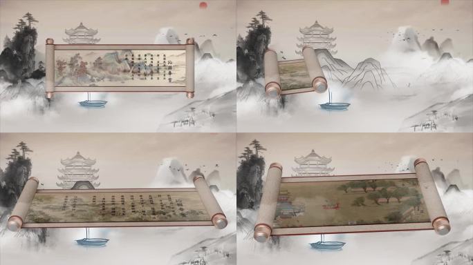 【原创】古风卷轴水墨画卷展开AE模板