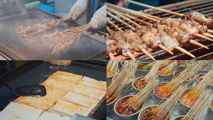城市夜景夜市烧烤小吃美食街夜生活小吃