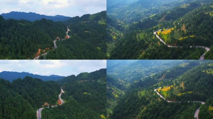 贵州弯曲山路航拍