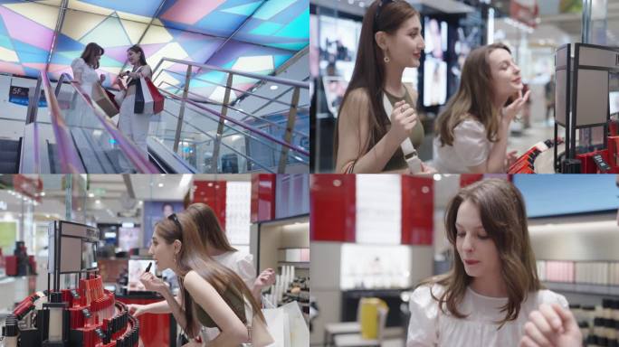 外国美女逛化妆品店