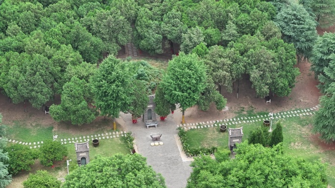 河南漯河风景名胜许慎文化园景区许慎墓航拍