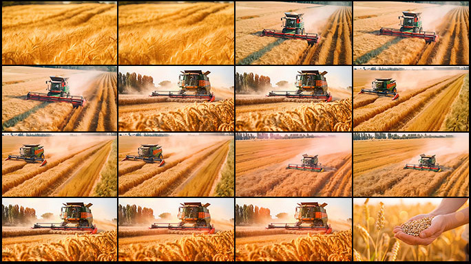 麦子收割 农业现代化粮食丰收  夏收秋收