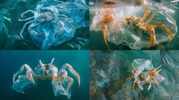 【4k素材】环境污染海洋生态螃蟹