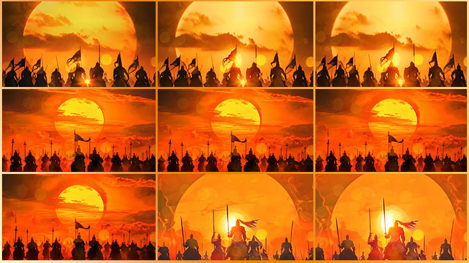 日落黄昏军队出征归来 古代战场金戈铁马