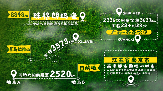 卡通风位置坐标定位路线
