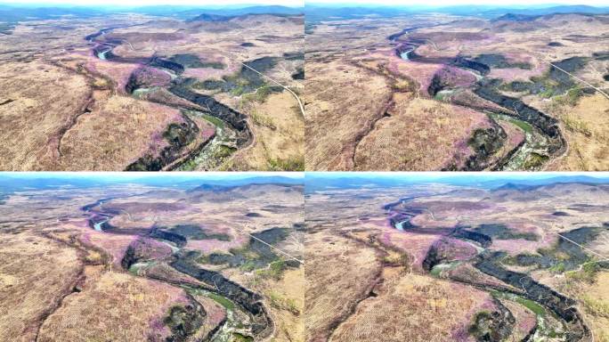 航拍内蒙古毕拉河峡谷火山地貌