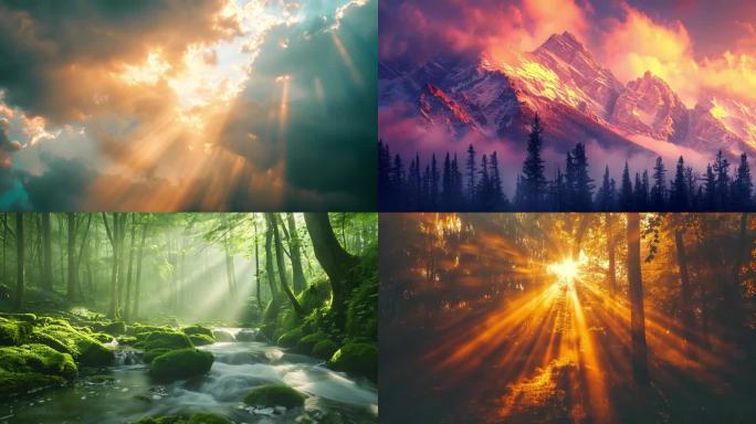 森林光影下的丁达尔效应自然美景