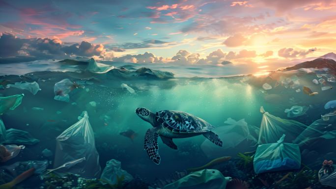【4k素材】环境污染海洋生态海龟