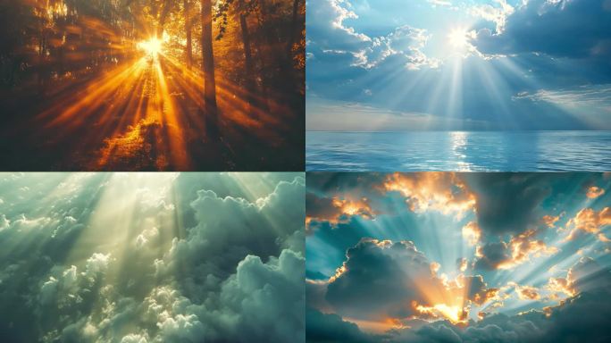 森林光影下的丁达尔效应自然美景