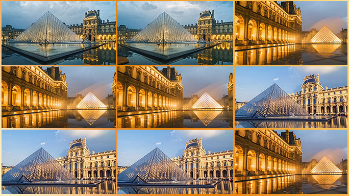 法国巴黎地标风光 罗浮宫博物馆 唯美光影
