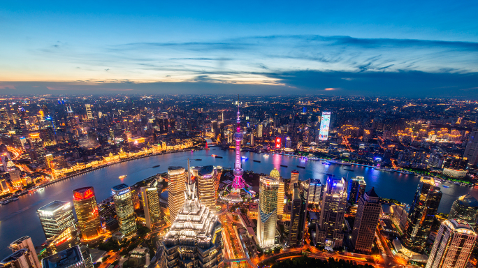 上海 高视角 俯瞰 城市 日转夜 延时