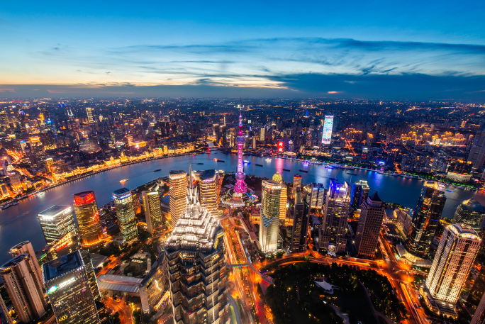 上海 高视角 俯瞰 城市 日转夜 延时