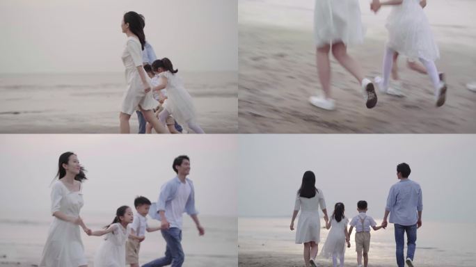家人海边奔跑 海边一家人