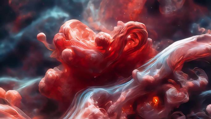 4K水墨水彩液体艺术抽象红色变幻变化动画
