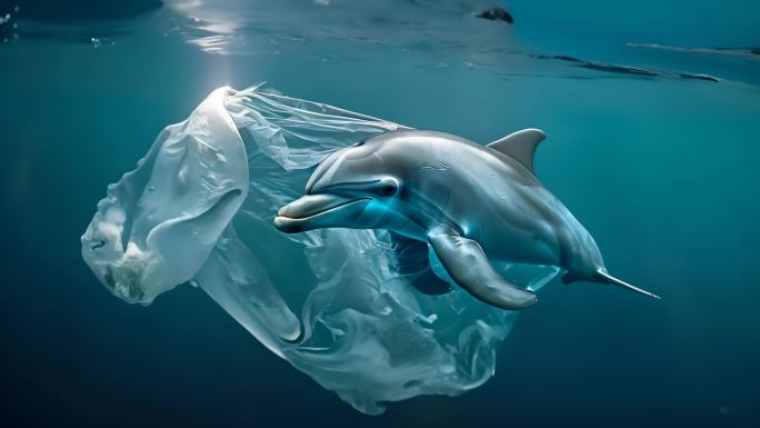 【4K素材】环境污染海洋生态海豚