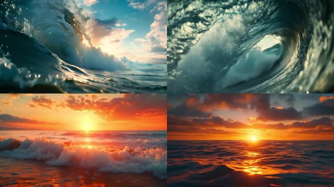 海浪巨浪 大浪 海边日出日落合集