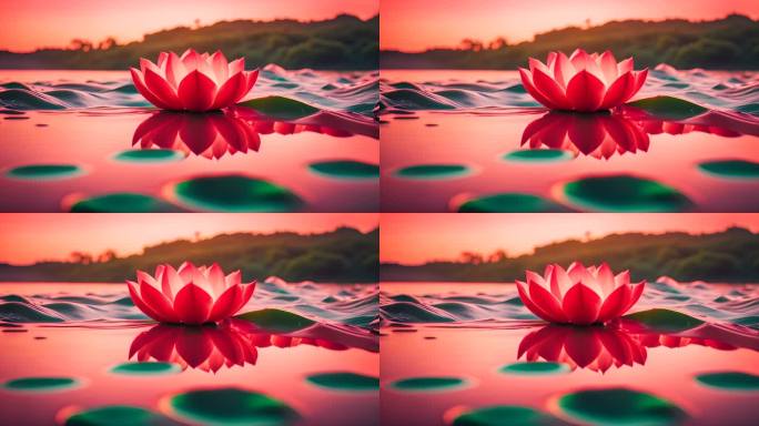 池塘里盛开的莲花荷花花朵视频素材