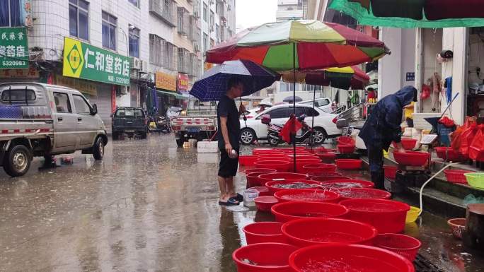 雨中菜市地摊卖菜蔬菜出售市民百姓日常生活