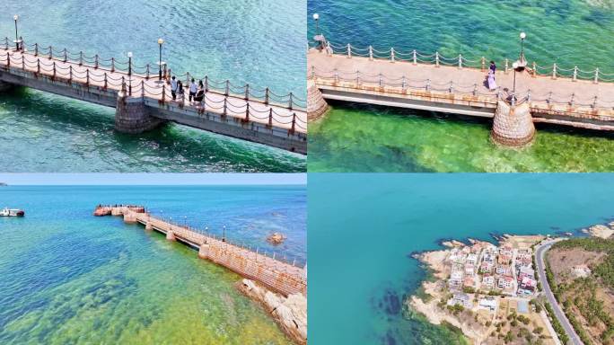 4K金海湾栈桥蓝色玻璃海海上明珠清澈见底