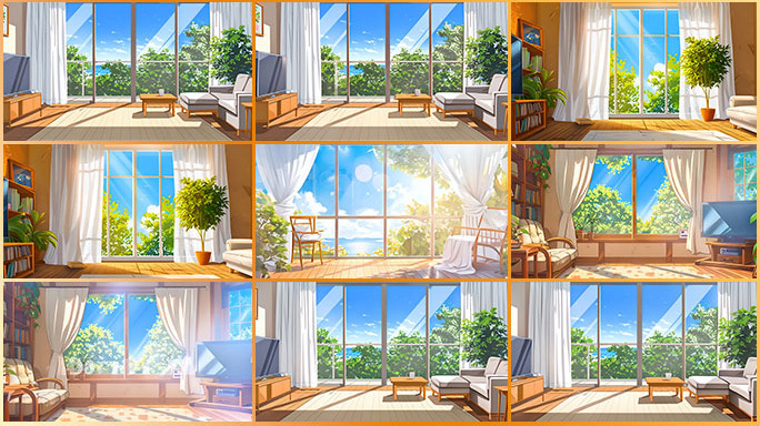 夏日阳光照射进客厅日式动漫风格卡通片头