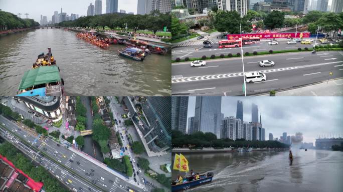 航拍广州猎德村端午龙船景（招景日）活动