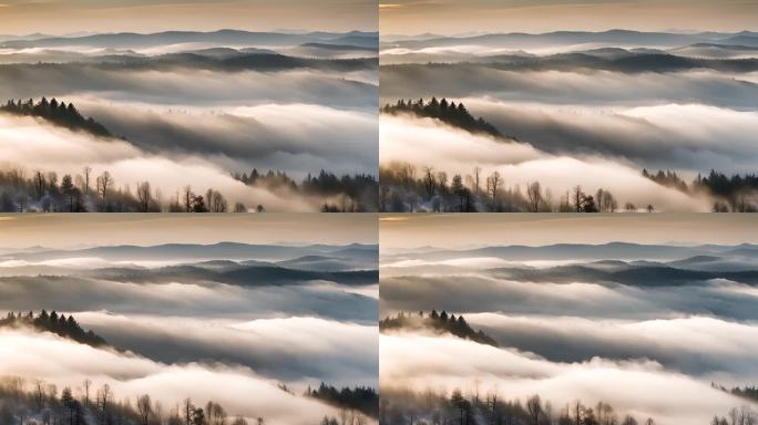 雾气在山脊上流动延时