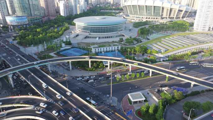 航拍上海徐汇区漕溪北路立交