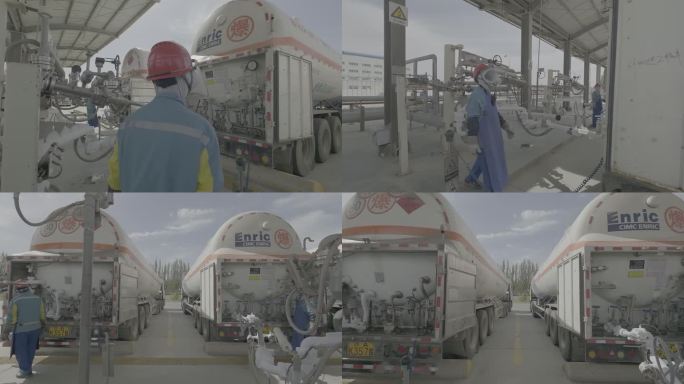 中国石油加气工人给槽车加LNG液化天然气