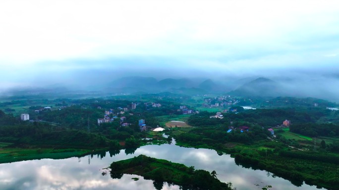 4K航拍广西桂林全州城市 云海 喀斯特