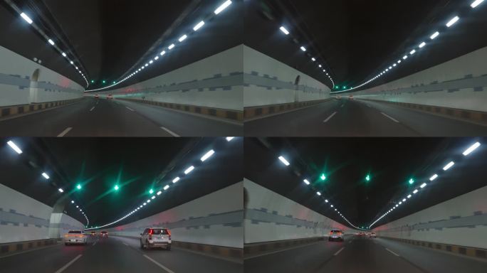 汽车行驶在夜晚城市隧道