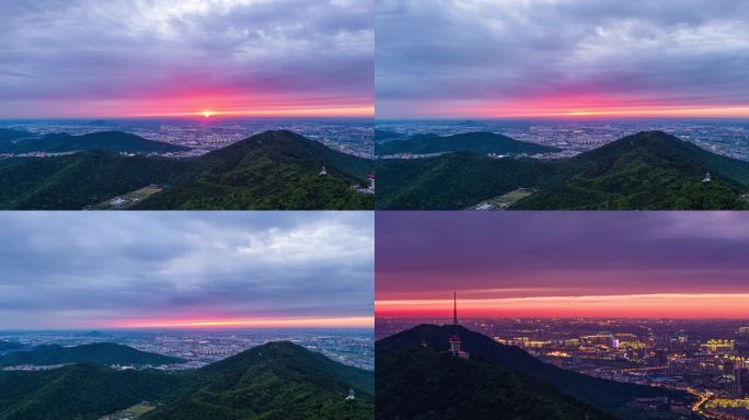 无锡惠山无锡电视塔城市日落晚霞延时摄影