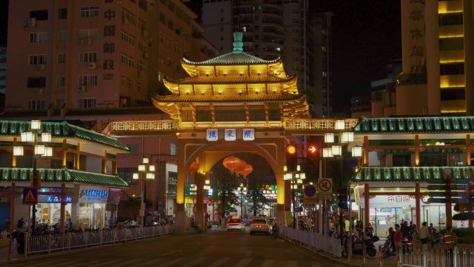 韶关夜景风采楼繁华街道车流霓虹灯街道