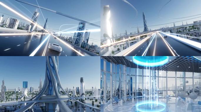 科技未来城市光线穿梭AE-C4D