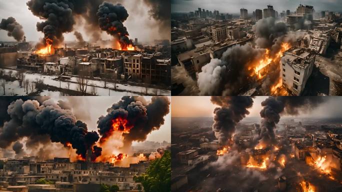 战争毁灭城市一片废墟